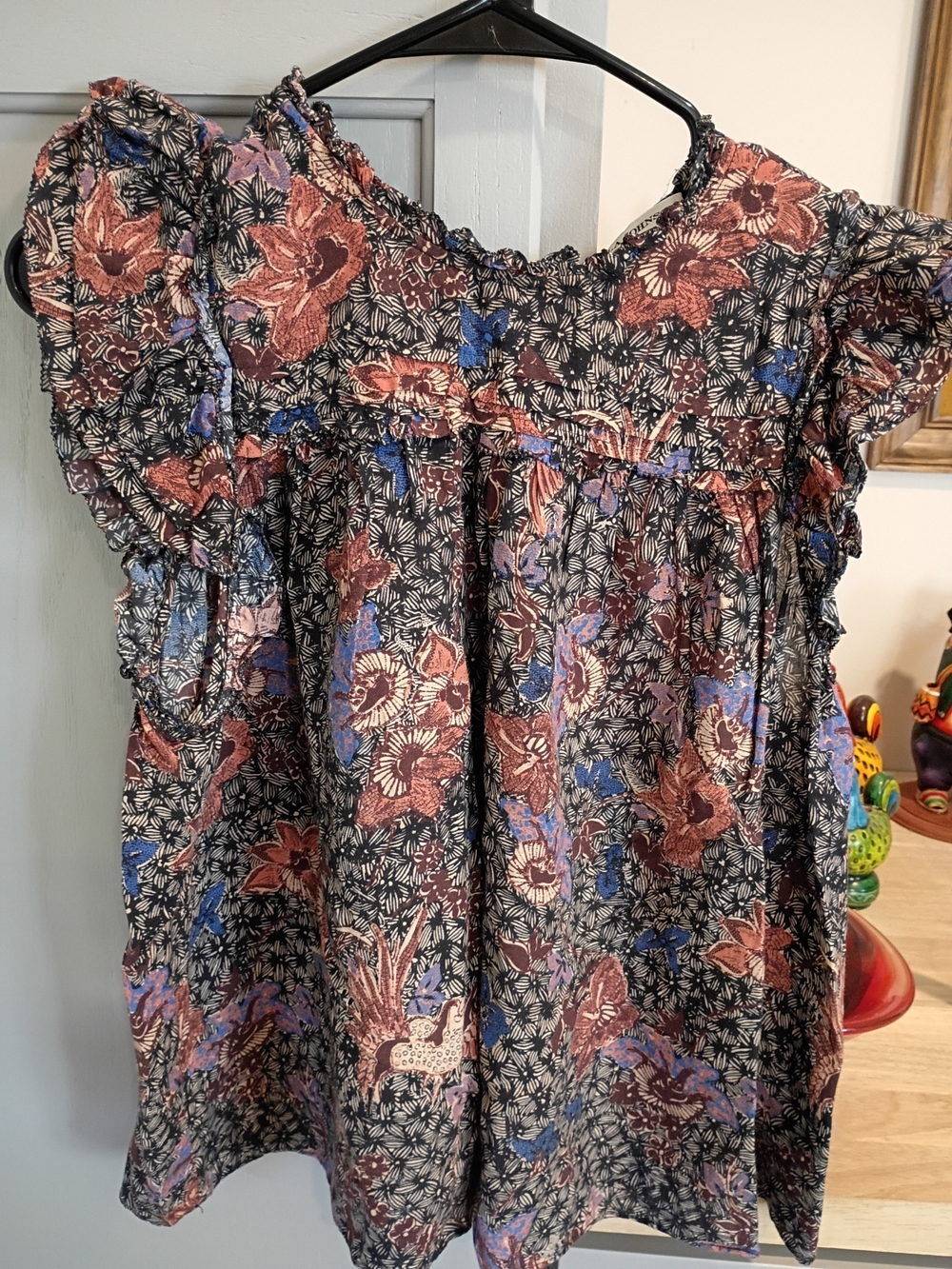 Ulla JohnsonFloral Smocked Yoke Sleeveless Blouse - Black/Multi